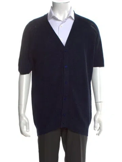 Pre-owned 100% Capri Linen V-neck Cardigan In Blue