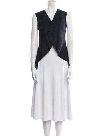 Pre-owned 100% Capri Linen V-neck Crop Top In Blue