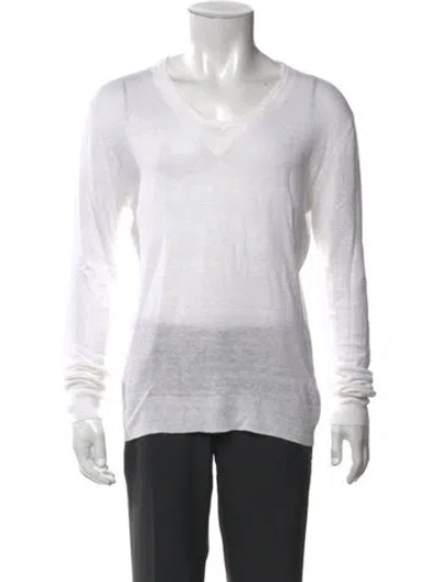 Pre-owned 100% Capri Linen V-neck Henley In White