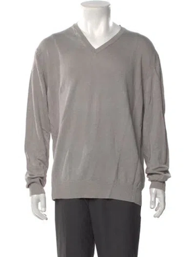 Pre-owned 100% Capri Linen V-neck Pullover In Gray