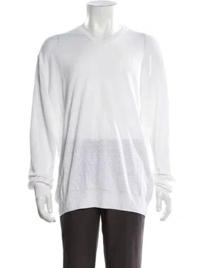 Pre-owned 100% Capri Linen V-neck Pullover In White