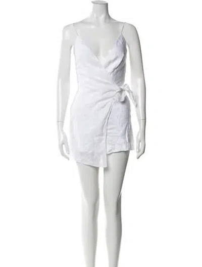 Pre-owned 100% Capri Linen V-neck Romper In White