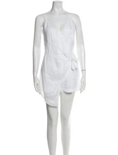 Pre-owned 100% Capri Linen V-neck Romper In White