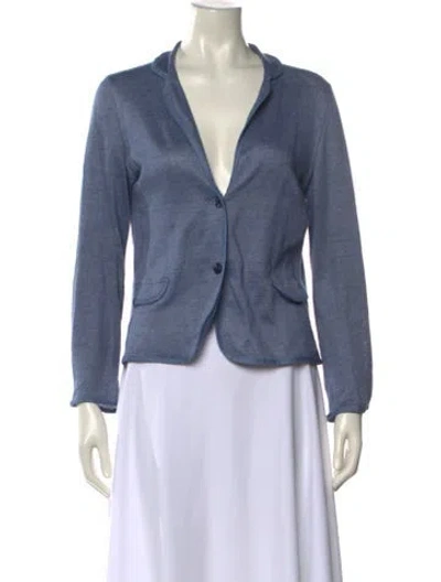 Pre-owned 100% Capri Linen V-neck Sweater In Blue