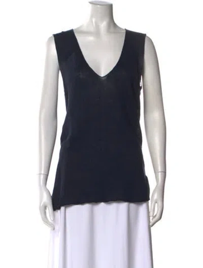 Pre-owned 100% Capri Linen V-neck Top In Blue