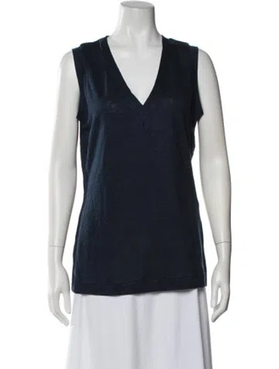 Pre-owned 100% Capri Linen V-neck Top In Blue