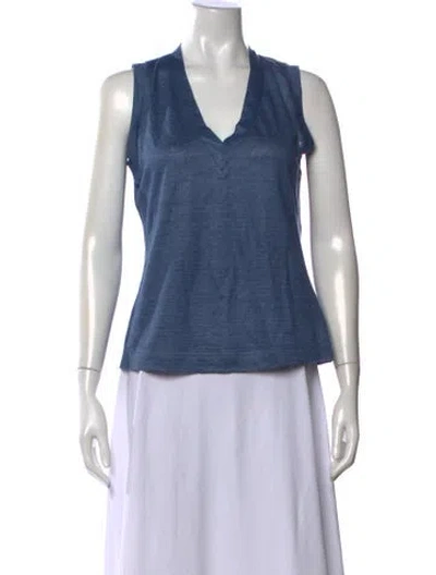 Pre-owned 100% Capri Linen V-neck Top In Blue