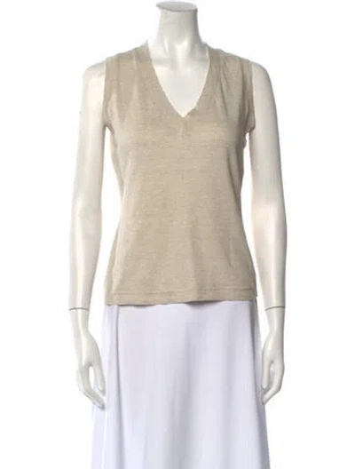 Pre-owned 100% Capri Linen V-neck Top In Gray