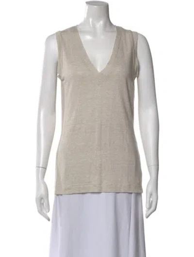 Pre-owned 100% Capri Linen V-neck Top In Gray