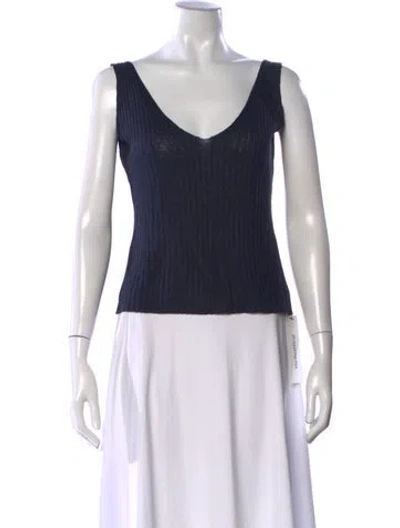 Pre-owned 100% Capri Linen V-neck Top In Gray