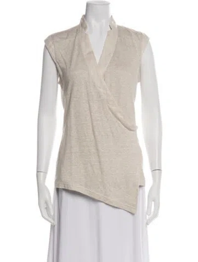 Pre-owned 100% Capri Linen V-neck Top In Green