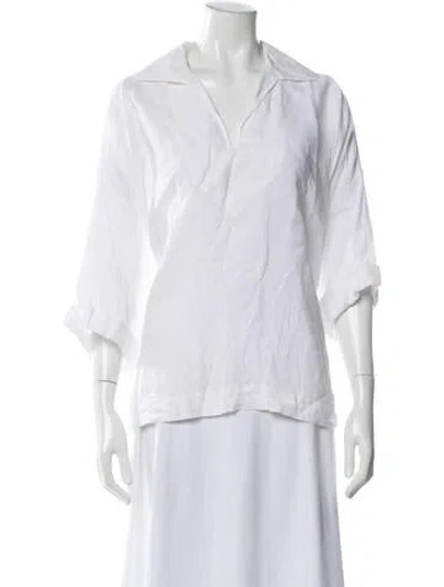 Pre-owned 100% Capri Linen V-neck Top In Neutral
