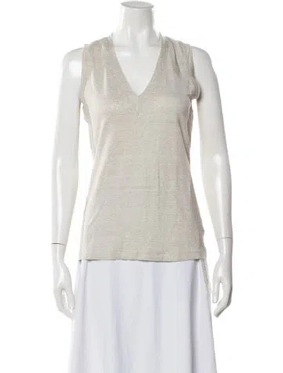 Pre-owned 100% Capri Linen V-neck Top In Neutral