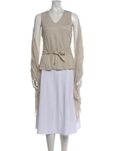Pre-owned 100% Capri Linen V-neck Top In Neutral
