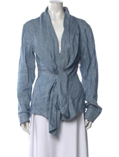Pre-owned 100% Capri Linen V-neck Top W/ Tags In Blue