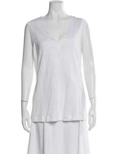 Pre-owned 100% Capri Linen V-neck Top In White