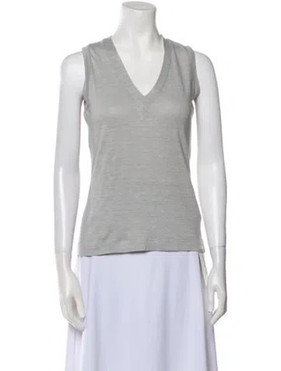 Pre-owned 100% Capri Linen V-neck Top In White