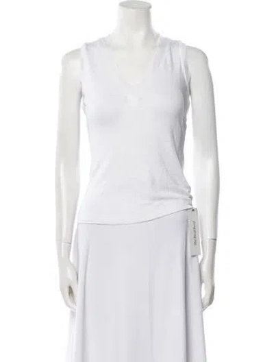 Pre-owned 100% Capri Linen V-neck Top In White