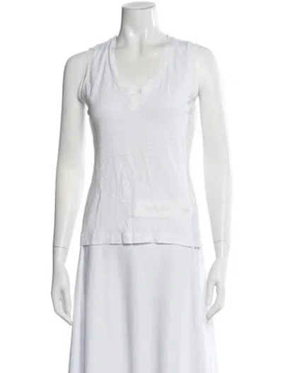 Pre-owned 100% Capri Linen V-neck T-shirt In White