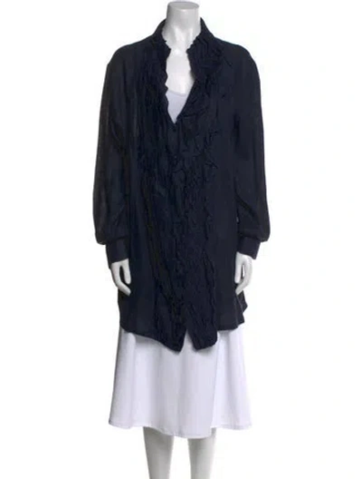 Pre-owned 100% Capri Linen V-neck Tunic In Blue