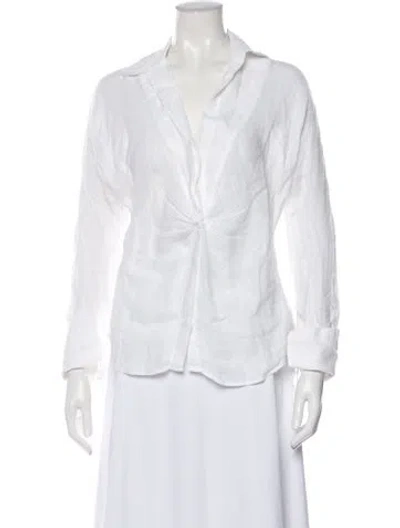 Pre-owned 100% Capri Long Sleeve Button-up Top In White