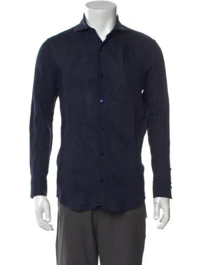 Pre-owned 100% Capri Long Sleeve Dress Shirt In Blue