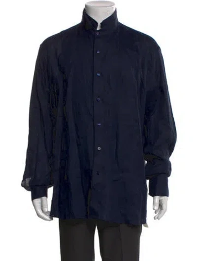 Pre-owned 100% Capri Long Sleeve Shirt In Blue