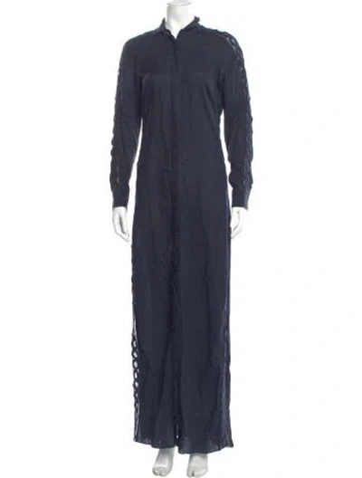 Pre-owned 100% Capri Mock Neck Long Dress In Blue