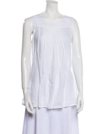 Pre-owned 100% Capri Scoop Neck Sleeveless Top In White