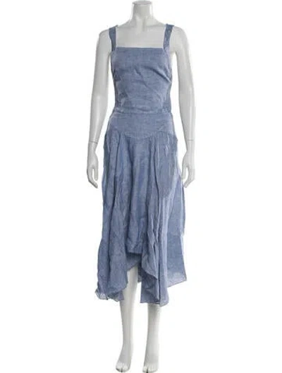 Pre-owned 100% Capri Silk Long Dress In Blue