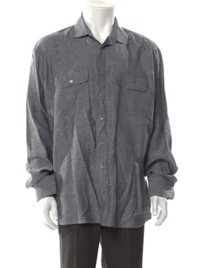 Pre-owned 100% Capri Silk Long Sleeve Shirt In Gray