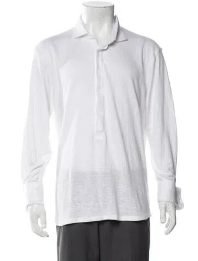 Pre-owned 100% Capri Silk Long Sleeve Shirt In White