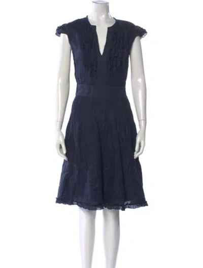 Pre-owned 100% Capri Silk Midi Length Dress In Blue