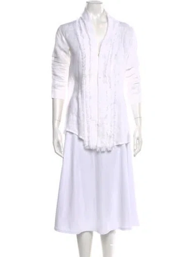 Pre-owned 100% Capri Silk V-neck Blouse In White