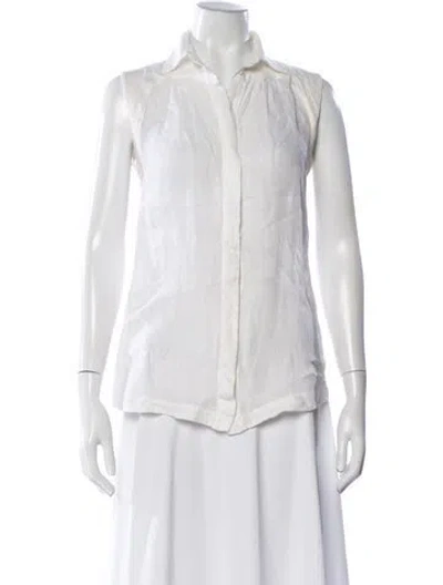 Pre-owned 100% Capri Sleeveless Button-up Top In White