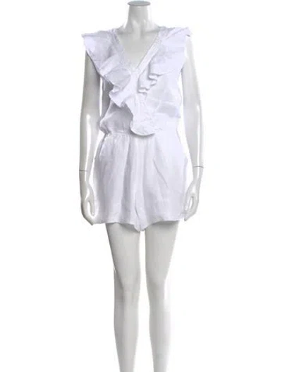 Pre-owned 100% Capri V-neck Romper In White