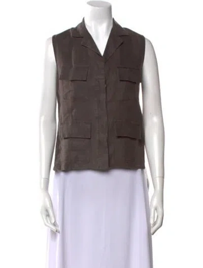 Pre-owned 100% Capri V-neck Sleeveless Crop Top In Brown