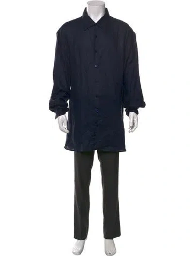 Pre-owned 100% Capri Wool Long Sleeve Shirt In Blue