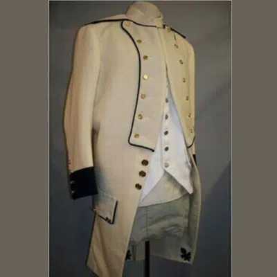 Pre-owned 100% French Regt Saintonge 1777 Off White Frock Lapel Style Wool Coat