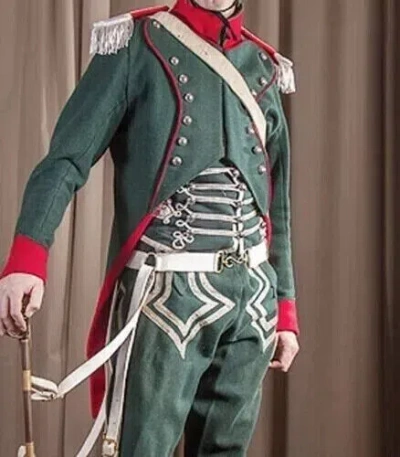 Pre-owned 100% Green Napoleonic French Cavalry Chasseur Cheval Officer Coat,only Outer Coat