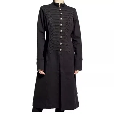 Pre-owned 100% Ladies Black Gothic Military Style Braided Wool Effect Coat