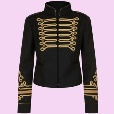 Pre-owned 100% Ladies Fashion Gold Braid Jacket, Women Black Cotton Military Coat