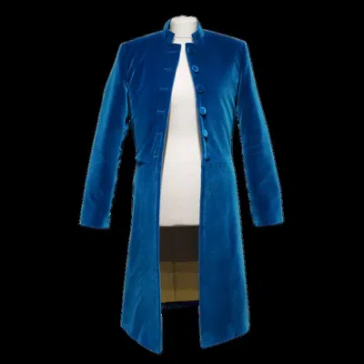 Pre-owned 100% Ladies Women's Cerulean Velvet Frock Coat In Blue