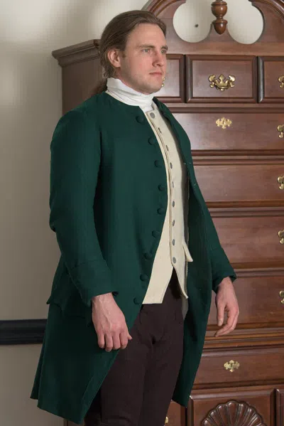 Pre-owned 100% Men's 1770's Woolen Frock Coat - Short Collar | Green