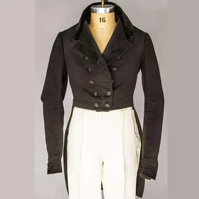 Pre-owned 100% Men's Black Wool Custom Made Regency Tailcoat Velvet Notch Collar