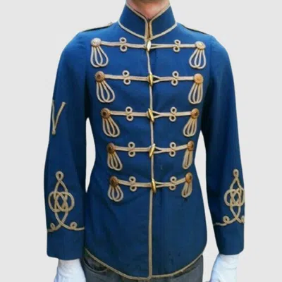 Pre-owned 100% Men Blue Imperial German Hussar Attila Tunic Military Jacket