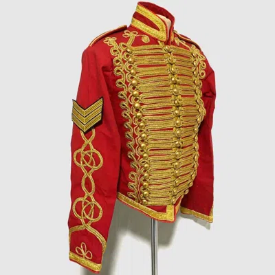 Pre-owned 100% Men's Ceremonial Gold Braiding Hussar Red Jacket