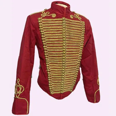 Pre-owned 100% Men Ceremonial Hussar Red Military Jacket Gold Braiding