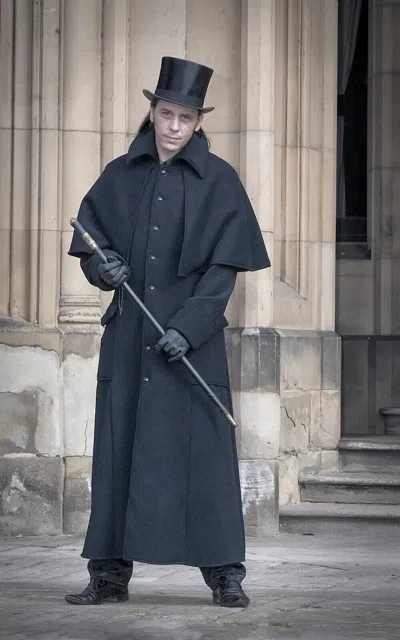 Pre-owned 100% Men's Dramatic Kensington Long Coat In Black