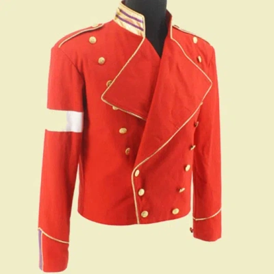 Pre-owned 100% Men's Fashion Jacket, Smith Red British Army Jacket, Men's Fashion Braid Jacket